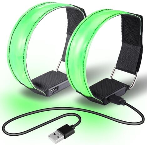 GABRIELLE Brassard Lumineux LED Rechargeable, 2PCS Brassard Reflechissant LED Running, Bande Clignotant Ajustable Bracelet Lumineux de Sécurité pour Bras/Poignet/Cheville/Jambe Course, Cyclisme