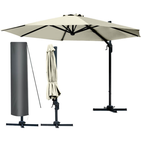 BRAST Alu Sonnenschirm Ampelschirm   Ø300cm Beige   TÜV geprüft   Schützhülle   UV-Schutz 50+   wasserabweisend   drehbar & höhenverstellbar