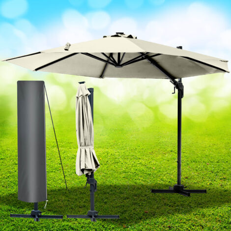 BRAST Alu Sonnenschirm Ampelschirm   Ø360cm Beige + Schützhülle   UV-Schutz 80+   wasserabweisend mit Kurbelvorrichtung   drehbar schwenkbar & höhenverstellbar