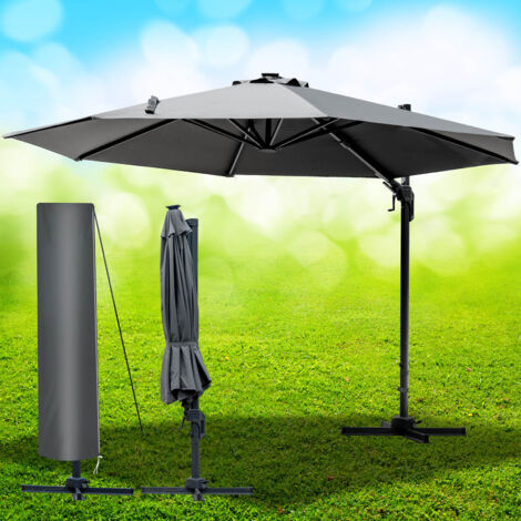 BRAST Alu Sonnenschirm Ampelschirm Ø360cm Grau + Schützhülle UV-Schutz 80+ wasserabweisend mit Kurbelvorrichtung drehbar schwenkbar & höhenverstellbar