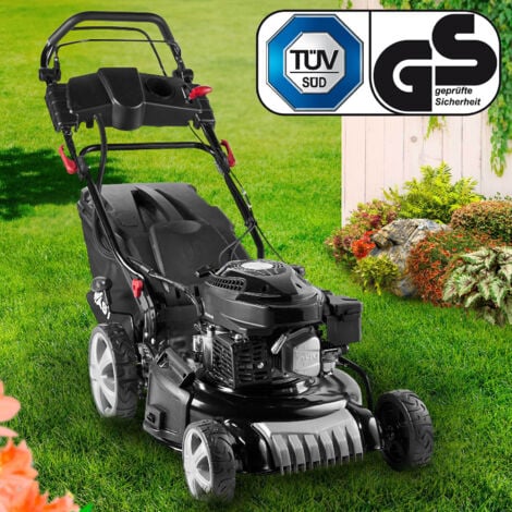 BRAST Benzin Rasenmäher mit Antrieb 3,5kW(4,76PS) Elektrostart 46cm Schnittbreite TÜV 4 Takt OHV Motor 30-80mm Schnitthöhe 60L Fangkorb Stahlgehäuse 18170 E-Start
