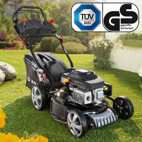 BRAST Benzin Rasenmäher mit Antrieb 3,5kW(4,76PS) Elektrostart 46cm Schnittbreite TÜV 4 Takt OHV Motor 30-80mm Schnitthöhe 60L Fangkorb Stahlgehäuse 18170 Estart Speed