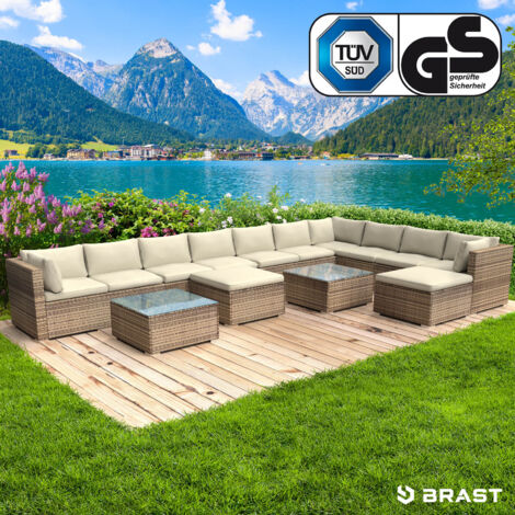 BRAST Gartenmöbel Lounge Sofa Couch Set Dreams Braun Poly-Rattan für 11 Personen