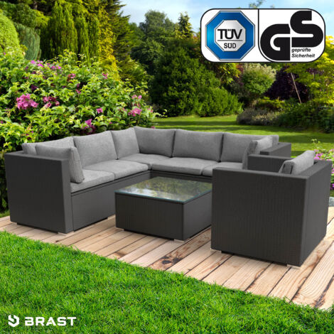 BRAST Gartenmöbel Lounge Sofa Couch Set Harmony Schwarz Poly-Rattan für 5 Personen