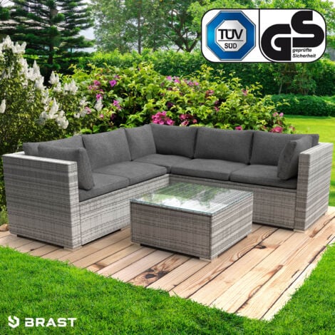 BRAST Gartenmöbel Lounge Sofa Couch Set Passion Grau Poly-Rattan für 4 Personen