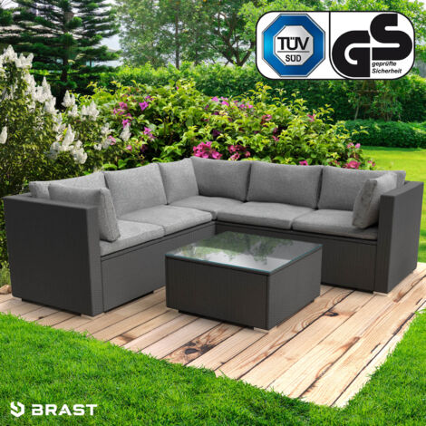 BRAST Gartenmöbel Lounge Sofa Couch Set Passion Schwarz Poly-Rattan für 4 Personen