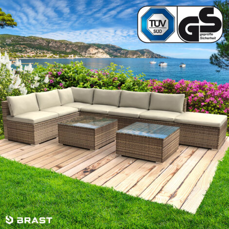 BRAST Gartenmöbel Lounge Sofa Couch Set Relax Braun Poly-Rattan für 6 Personen
