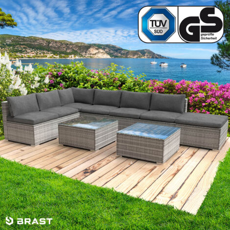 BRAST Gartenmöbel Lounge Sofa Couch Set Relax Grau Poly-Rattan für 6 Personen