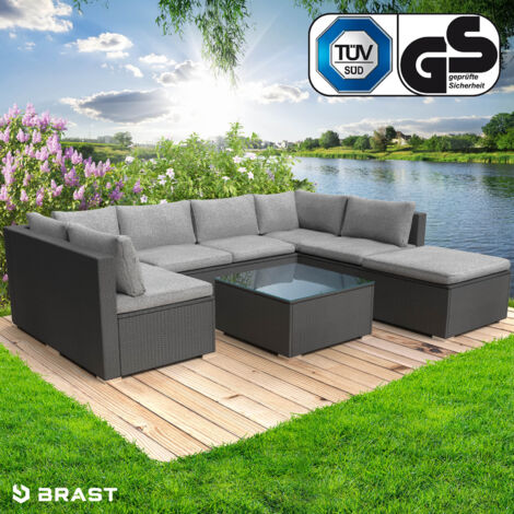 BRAST Gartenmöbel Lounge Sofa Couch Set Sunshine Schwarz Poly-Rattan für 5 Personen