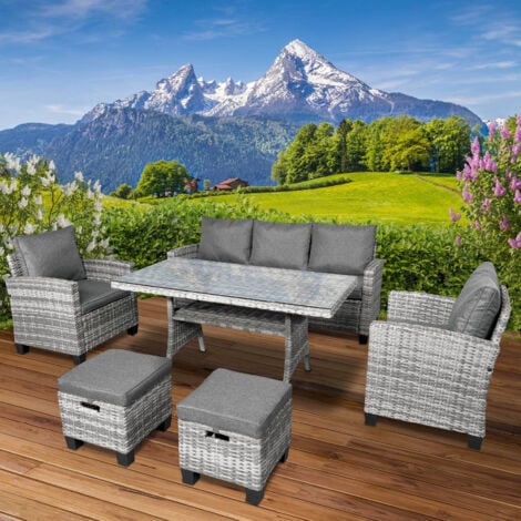 BRAST Gartenmöbel Set Delight   Grau/Anthrazit   bis zu 7 Personen   inkl. extra Dicke Kissen   TÜV geprüft   Outdoor Loungemöbel Sitzgruppe Essgruppe Garnitur