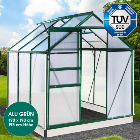 BRAST Gewächshaus Aluminium mit Fundament rostfrei TÜV geprüft 6mm Platten 190x190x195cm Grün