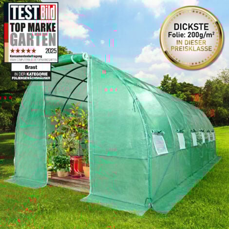 BRAST Gewächshaus Foliengewächshaus mit Stahlfundament 3x6m inkl. Erdanker & 12 Aufrollbare Fenster mit Moskitonetz UV-stabilisierte & verstärkte Spezial-Gitterschutzfolie mit 200g/m²
