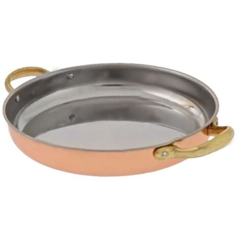 Bratpfanne, Kupferpfanne mit Griffen - aus Kupfer und Messing, 24cm