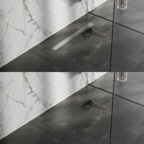 Brauer Caniveau de douche - 70x7x6.7cm - flasque de sol peu profonde - sortie latérale - grille de carrelage réversible - inox