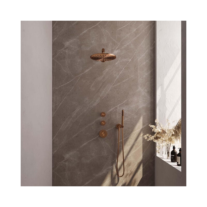 Brauer Copper Edition Set de douche à encastrer thermostatique avec partie encastrable douche de tête 30cm bras mural douchette stick Cuivre brossé