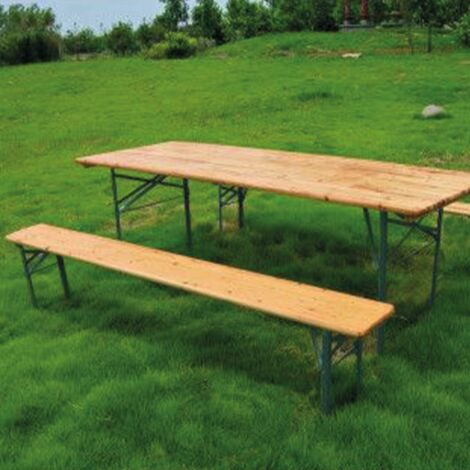 Brauereiset aus Holz mit Tisch 220x70cm