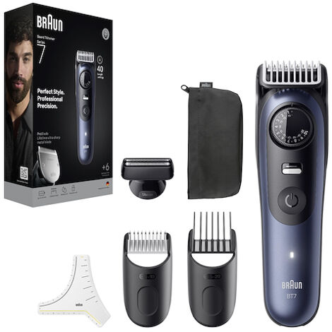 Braun BeardTrimmer 7 BT7520 Batteria 40 2 cm Bagnato e secco Nero, Blu