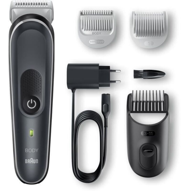 Body Groomer 5 BG5340 Tondeuse Pour Le Corps, Avec Sabot Pour Zones Sensibles, Gris/Blanc - Braun