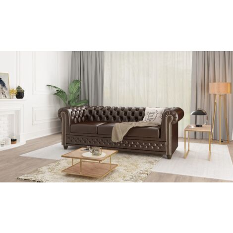 Braun Chesterfield Sofa 3-sitzer Lukas mit Schlaffunktion