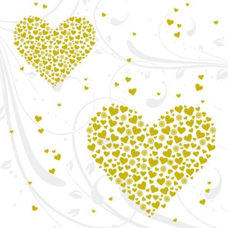 Braun & Company Servietten Golden Hearts, 33 x 33 cm 20er Pack Tischservietten