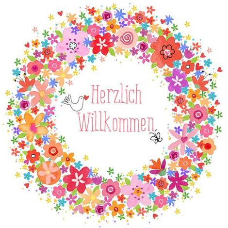 Braun & Company Servietten Motiv Buntes Willkommen 33 x 33 cm, 20er Pack