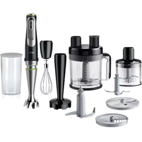 Braun Household Minipimer MQ 9187XLI Stabmixer, 1200 W, Messbecher, Schneebesen, Zerkleinerer und Schüssel der Küchenmaschine aus Edelstahl, schwarz