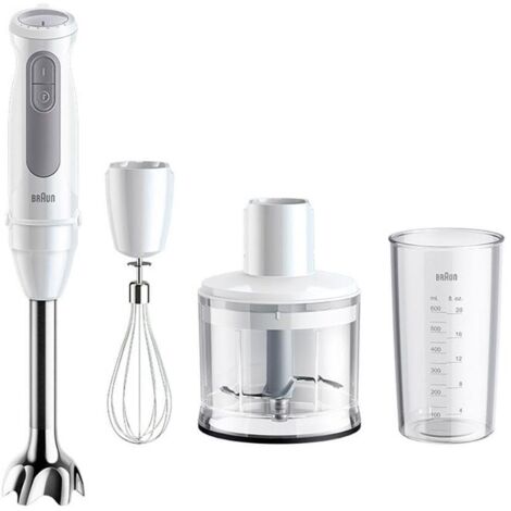 Braun MultiQuick 5 MQ50.236M, Mixeur plongeant, 21 Vitesses+Turbo, Système EasyClick Plus pour Accessoires, Hachoir 500ml, Fouet en Acier Inoxydable, Verre doseur 600ml, 1000W, Blanc (MQ50236M)
