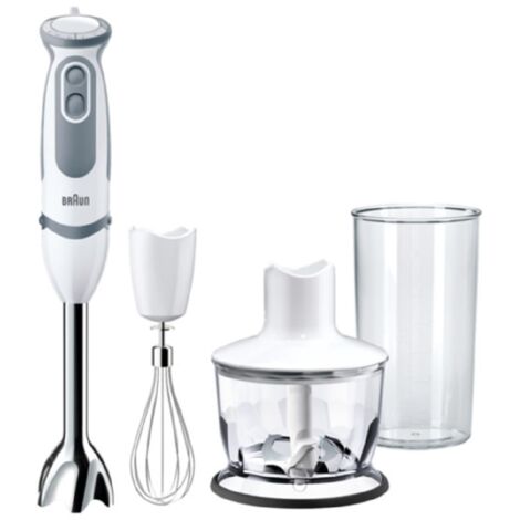 Braun MultiQuick5 Vario MQ5235WH, 5 ANNI DI ASSISTENZA, Frullatore, 21 velocità, Dotato di tritatutto da 500ml, frusta e Bicchiere da 600ml, Potenza 1000W, 3 accessori, vecchio, bianco/grigio