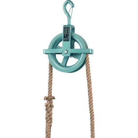Braun – Poulie de chantier 190 mm – Charge admissible 250 kg – Diamètre corde max 28 mm – Sécurité crochet et étrier croisé