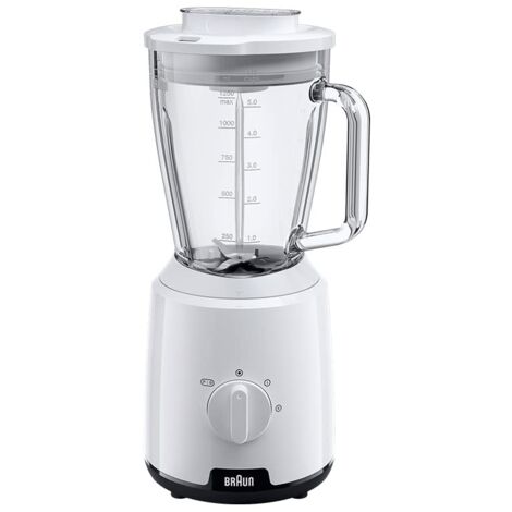 Braun PowerBlender 1 - Frullatore con caraffa triangolare singola in vetro, 2 velocità, funzione di frantumazione del ghiaccio, JB1050WH, 600 W, bianco