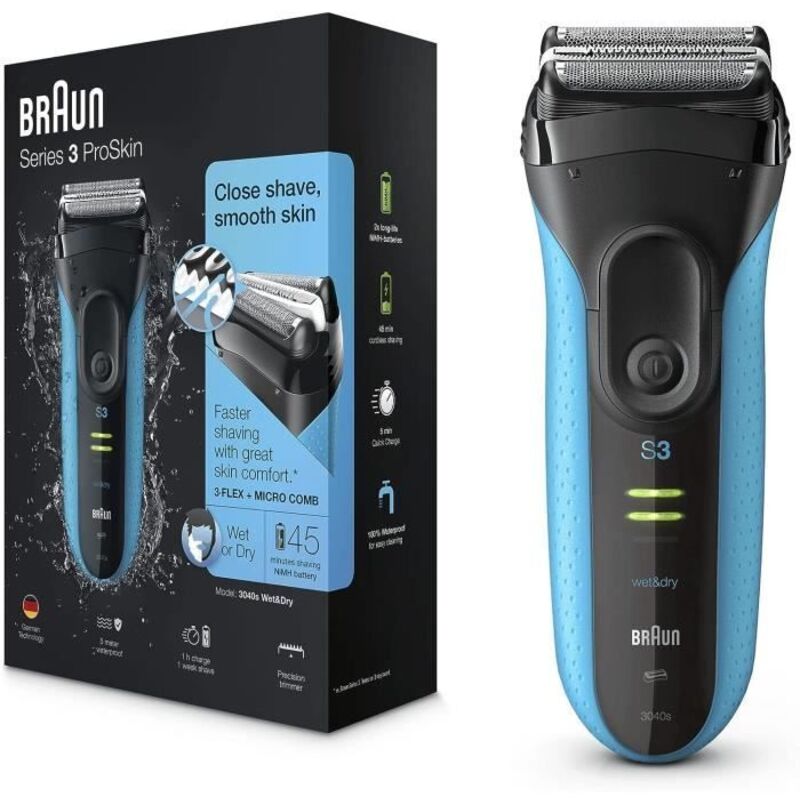 Braun Series 3 3040s - Rasoir - sans fil - noir/bleu eloxal