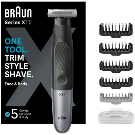 Braun Series XT5 All-in-One, Trimmer, Styler, Rasierer, +7 Zubehörteile, Scharfe 4D-Flex-Klinge, XT5100, Grau