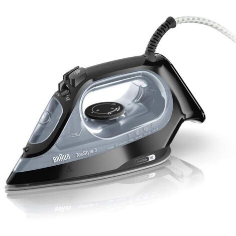 Braun texstyle3 si3055bk ferro da stiro a vapore, colpo vapore 180g, termostato regolabile, riscaldamento rapido, piastra freeglide 3d superceramic, capacità 270ml, nero