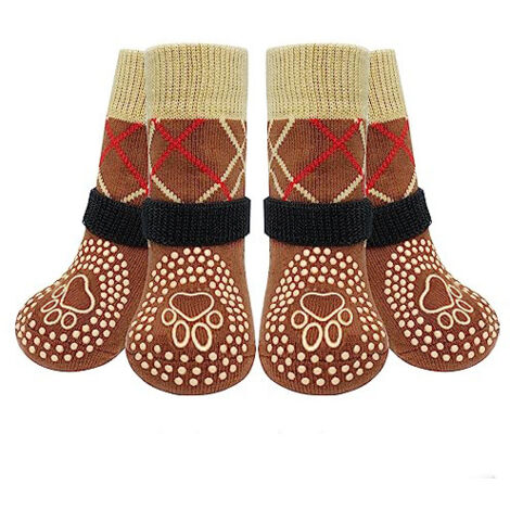 Braune Haustiersocken, Größe XS, sehr klein, 4,5 x 12 cm, 4er-Pack, rutschfeste Hundesocken.