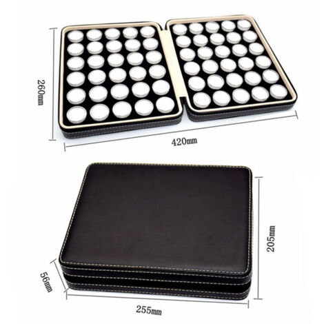 Braune Präsentationsbox für 60 Edelsteine und Diamanten, Aufbewahrungsbox aus Leder