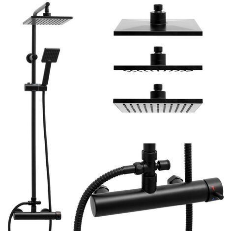 Brausegarnitur - Regendusche 20 cm - mit Brausebatterie - Schwarz