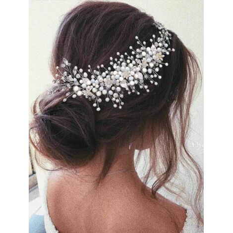 Braut-Haarkamm-Schieber, silberner Perlen-Haarschmuck, Brautfrisur