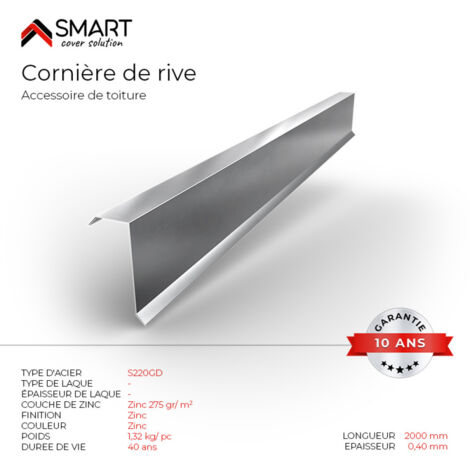Bravo The Smart Solution – Cornière de rive bac acier – Tôle de couverture H12 galvanisé L=2m – Accessoire toiture pour renforcement étanchéité