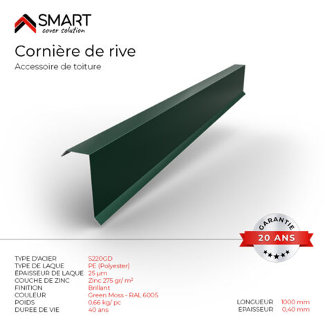 Bravo The Smart Solution – Cornière de rive bac acier – Tôle de couverture pour toiture – Longueur 1m – Couleur vert mousse RAL 6005 – Accessoire compatible couverture légère