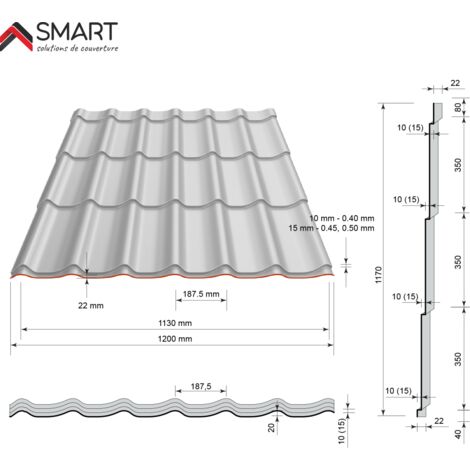 Bravo The Smart Solution – Tuile de toiture bac acier – Couverture métallique gris anthracite 7016 mat – Dimensions 1850x1200x0.50mm – Solution économique