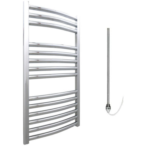 BRAY Curved Heated Towel Rail / Warmer / Radiator, Chrome - Electric
