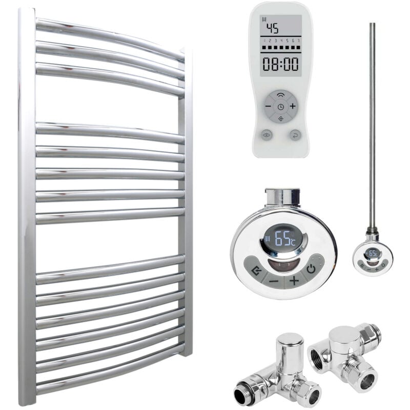 Sol*aire Heating Products - BRAY Curved Towel Warmer / Heated Towel Rail, Chrome - Dual Fuel, Thermostat + Timer, 50cm x 80cm