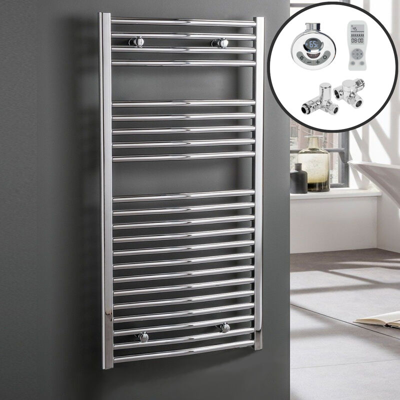 Sol*aire Heating Products - BRAY Curved Towel Warmer / Heated Towel Rail, Chrome - Dual Fuel, Thermostat + Timer, 60cm x 120cm