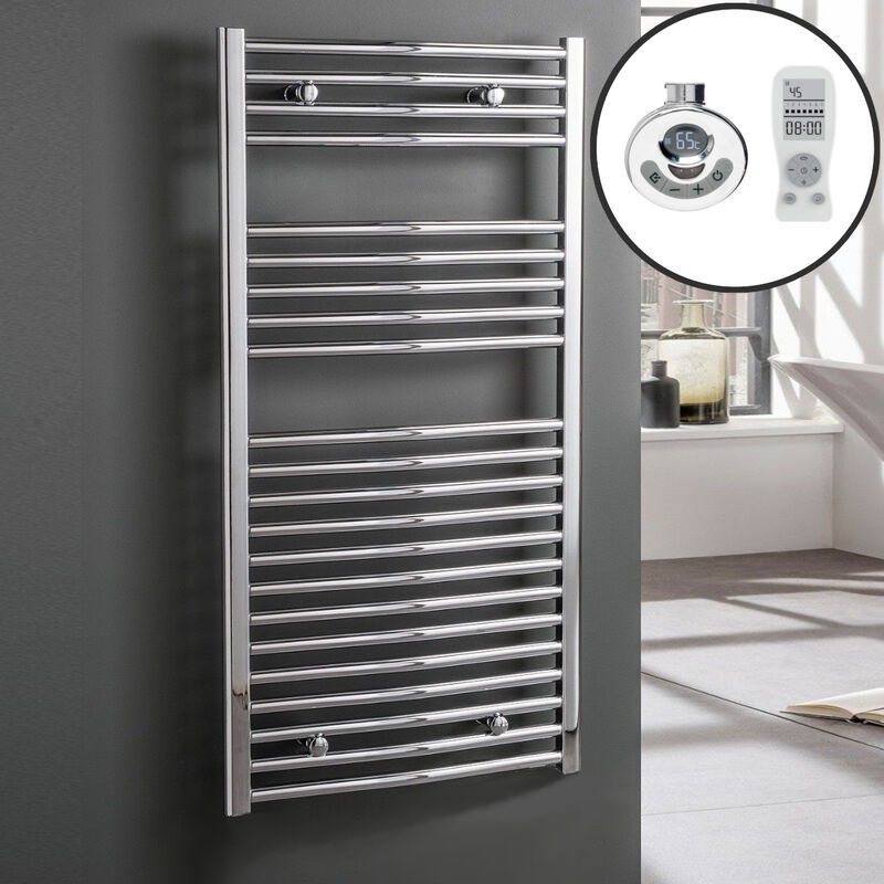 Sol*aire Heating Products - BRAY Curved Towel Warmer / Heated Towel Rail, Chrome - Electric, Thermostat + Timer, 60cm x 120cm