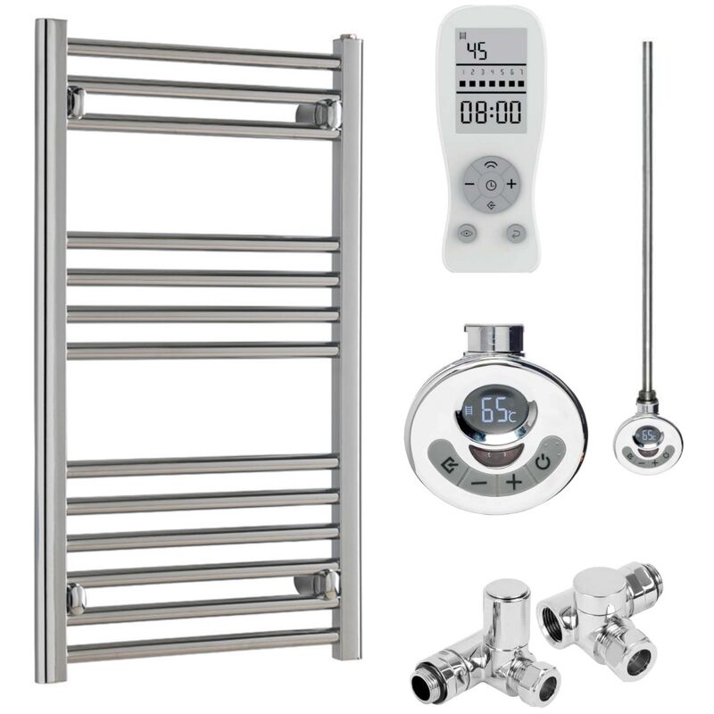 Sol*aire Heating Products - BRAY Straight Heated Towel Rail / Warmer, Chrome - Dual Fuel, Thermostat + Timer, 40cm x 80cm