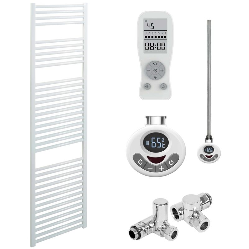 Sol*aire Heating Products - BRAY Straight Heated Towel Rail / Warmer, White - Dual Fuel, Thermostat + Timer, 40cm x 180cm