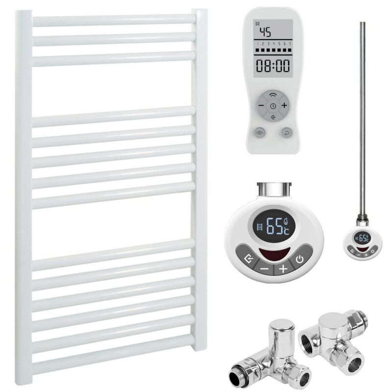 Sol*aire Heating Products - BRAY Straight Heated Towel Rail / Warmer, White - Dual Fuel, Thermostat + Timer, 50cm x 80cm