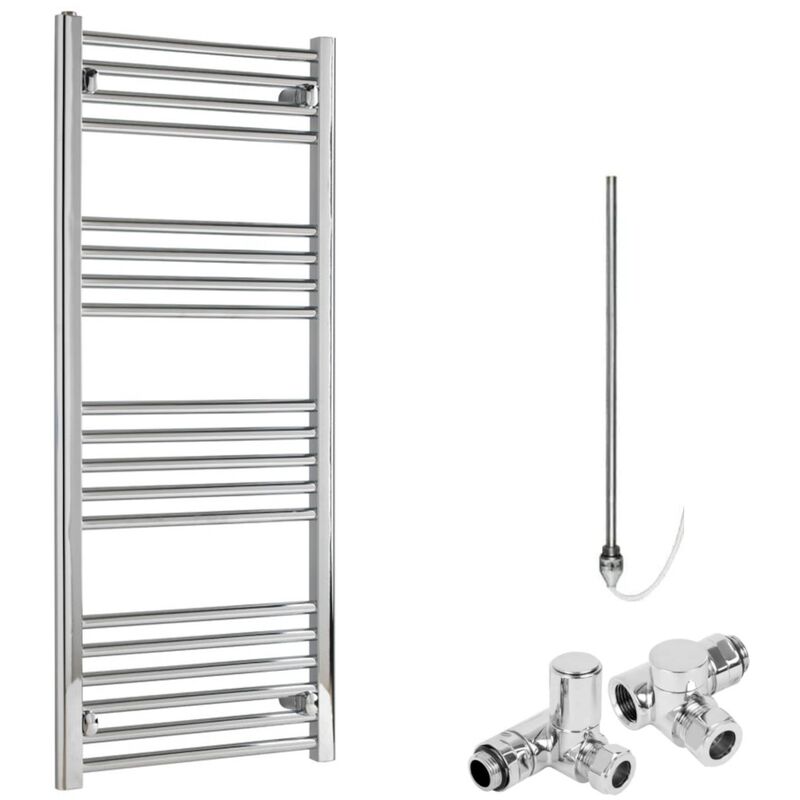 Sol*aire Heating Products - BRAY Straight or Flat Heated Towel Rail / Warmer / Radiator, Chrome - Dual Fuel, 50cm x 120cm