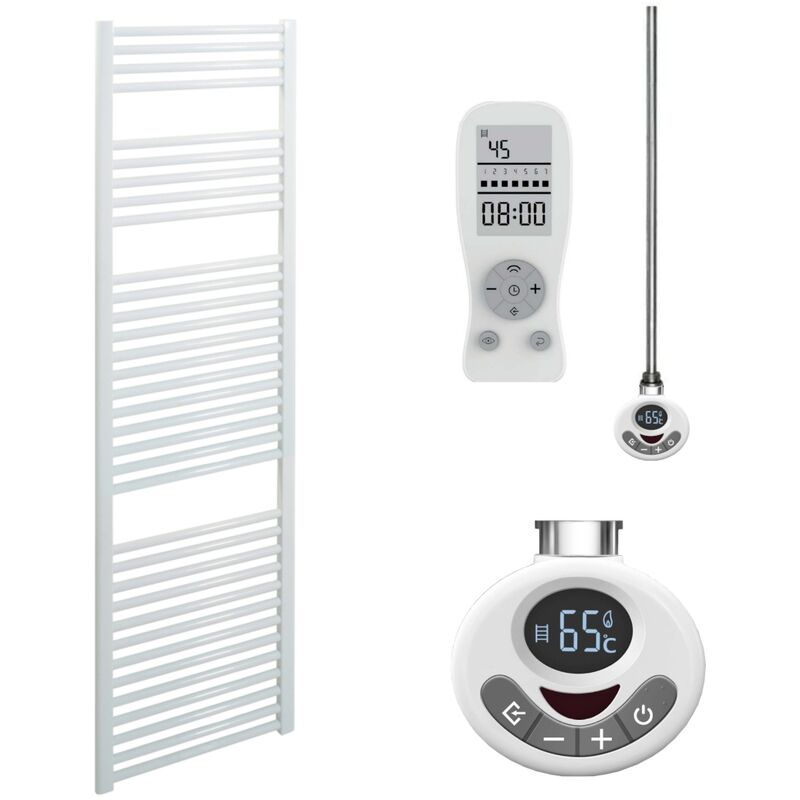 BRAY Straight Towel Warmer / Heated Towel Rail, White - Electric, Thermostat + Timer, 50cm x 150cm