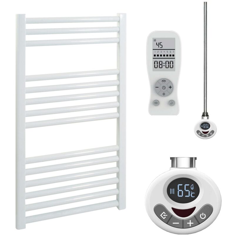 BRAY Straight Towel Warmer / Heated Towel Rail, White - Electric, Thermostat + Timer, 50cm x 80cm
